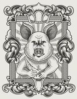 illustration cochon psychopathe vintage avec style de gravure vecteur