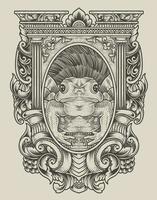 grenouille vintage illustration avec style de gravure vecteur