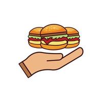 icône plate de hamburger délicieux et icône de la main. vecteur de modèle de conception