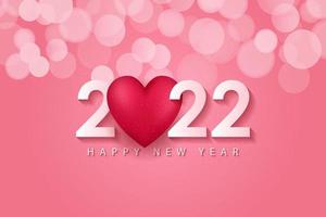 Carte de voeux de bonne année 2022 avec un design d'arrière-plan de style de texte de coeur d'amour réaliste pour carte de voeux, affiche, bannière. illustration vectorielle. vecteur