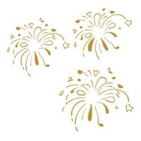 feux d'artifice doodle doré isolés sur fond blanc symbole pour la célébration, icône de fête, anniversaire, réveillon du nouvel an. style dessiné à la main vecteur