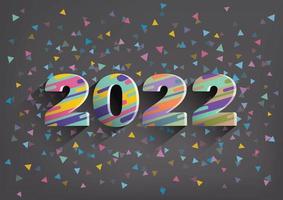 couverture du calendrier du nouvel an 2022 avec des couches de papier découpé. vecteur de sculpture 3D. numéros calligraphiques coupés en papier origami. conception de vecteur de papier découpé de texte de nouvel an en rose jaune bleu