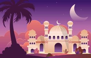 nuit mosquée ramadan kareem eid mubarak carte de célébration musulmane islamique vecteur