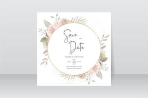 modèle d'invitation de mariage avec décoration florale et feuilles vecteur