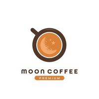 logo de café café croissant de lune, modèle de logo de café avec lune à l'intérieur de l'illustration de l'icône de la tasse à café vecteur