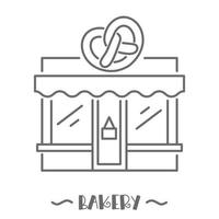 icône de boulangerie. devanture de pâtisserie avec enseigne. pâtisserie. façade de marché. illustration vectorielle de contour. vecteur