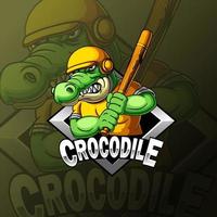 crocodile en position de frappeur de baseball mascotte e sport création de logo vecteur