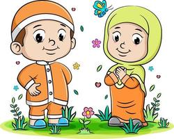 heureux parents musulmans profitant dans le parc vecteur