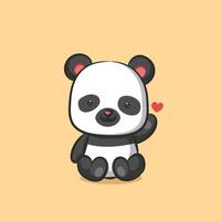 le petit panda est assis et donne le signe de l'amour avec sa main vecteur