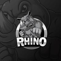 conception de logo de sport e mascotte rhinocéros en colère forte vecteur