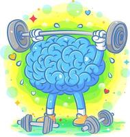 illustration de cerveau bleu fort faire de la gym vecteur