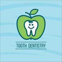 dent de dentiste et une pomme verte. logo vectoriel de la clinique dentaire.