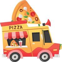 camion de nourriture de pizza de dessin animé vecteur