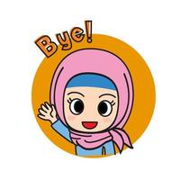 au revoir - autocollant mignon fille hijab vecteur
