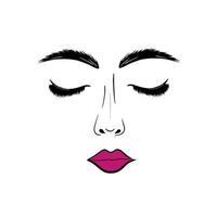 visage de femme aux yeux fermés et aux lèvres roses. illustration de beauté pour fabricant de cils, maître des sourcils, tauage des lèvres, maître de maquillage, logo pour un salon de beauté. vecteur