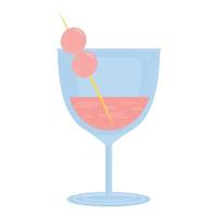 verre avec du vin ou un cocktail et des baies. élément de fête, pub, restaurant ou club. cocktail d'alcool au vermouth. illustration vectorielle plate, isolée sur un blanc. vecteur