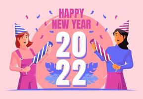 gens heureux célébrant le nouvel an 2022 vecteur