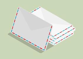 enveloppes de courrier empilées isométriques. courrier de bureau et correspondance commerciale. vecteur 3d réaliste isolé sur fond vert