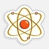 icône de dessin animé d'atome de doodle. les électrons tournent autour du proton sur des orbites. l'enseignement scolaire en physique. Pouvoir nucléaire. vecteur isolé sur fond blanc