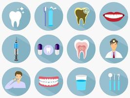icônes dentaires avec effet d'ombre longue. vecteur