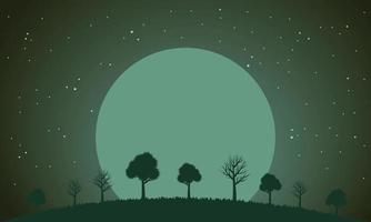 paysage avec la lune et les étoiles. illustration d'un paysage de nuit vecteur