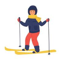 illustration vectorielle de kid ski girl ski personnage plat. sport d'hiver de dessin animé vecteur