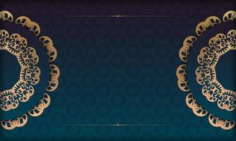 bannière dégradé bleu avec ornement vintage en or pour la conception sous logo ou texte vecteur