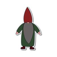 gnome barbu dans un style plat. autocollant drôle avec un gnome. bon pour les cartes postales, les livres pour enfants et les autocollants. vecteur. vecteur