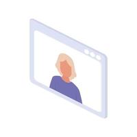 jeune femme. écran d'affichage de la téléconférence via une application virtuelle ou Internet. réunions d'affaires en ligne de l'entreprise. adapté au travail à distance et aux webinaires. vecteur. vecteur