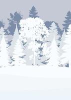 forêt enneigée dans un style plat. hiver dans le fond de la forêt. carte postale toute faite pour un thème d'hiver. illustration vectorielle. vecteur