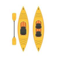 kayaks simples et doubles avec pagaies doubles. vue de dessus d'un canoë pour la pêche et le tourisme. vecteur, dessin animé. vecteur