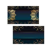modèle de carte de voeux avec une couleur bleue dégradée avec un motif en or indien préparé pour l'impression. vecteur