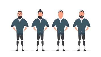 un ensemble d'hommes avec des jambes prothétiques. personnes handicapées. vecteur. vecteur