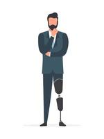 homme handicapé avec une jambe prothétique. prothèse, personne handicapée. illustration vectorielle plane de dessin animé vecteur