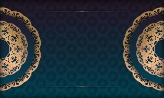 bannière dégradé bleu avec ornements en or vintage et espace pour votre logo vecteur