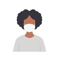 femme afro-américaine portant des masques médicaux de protection. protection contre les virus, la pollution atmosphérique urbaine, les bactéries, le smog, les émissions de gaz polluants. vecteur. vecteur