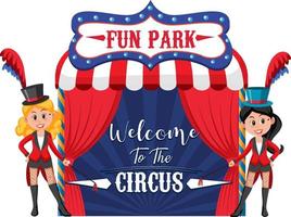 bienvenue à la bannière du cirque avec des filles magiciennes vecteur