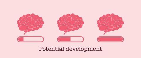 concept de développement potentiel. ensemble de barre de chargement du cerveau. l'esprit et le renforcement des connaissances. les progrès du cerveau augmentent. vecteur