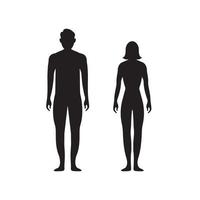 silhouettes noires d'hommes et de femmes sur fond blanc. genre masculin et féminin. figure du corps humain. vecteur
