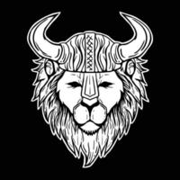 illustration vectorielle de lion viking noir et blanc imprimée sur des t-shirts, une veste, des souvenirs ou un tatouage vecteur gratuit