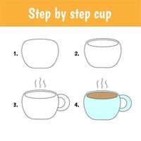 tutoriel de dessin pour les enfants. niveau facile. fiches pédagogiques. comment dessiner une tasse vecteur