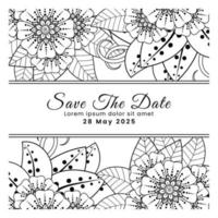 réservez la date avec la fleur de mehndi. décoration en ornement oriental ethnique, doodle. vecteur