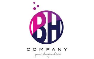 création de logo de lettre bh bh cercle avec des bulles de points violets vecteur