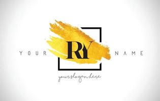 création de logo de lettre d'or ry avec coup de pinceau or créatif vecteur