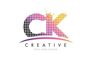 création de logo de lettre ck ck avec points magenta et swoosh vecteur