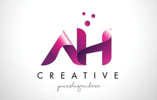 création de logo de lettre ah avec des couleurs et des points violets vecteur