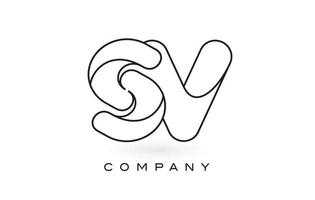 logo de lettre monogramme sv avec contour de contour monogramme noir mince. vecteur de conception de lettre à la mode moderne.