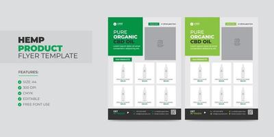 modèle de flyer de produit de chanvre ou de CBD, dépliant de conception de flyer de vente ou de promotion de produit cannabis sativa, affiche, modèle de couverture vecteur