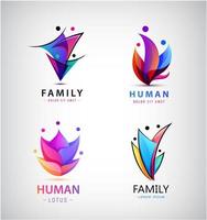ensemble de vecteurs d'hommes, groupe de personnes, logos familiaux. collection de logos d'adoption d'enfants et fondations caritatives vecteur