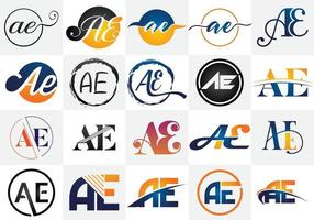 création de logo de lettre ae. vecteur de jeu d'icônes de lettres ae créatives.